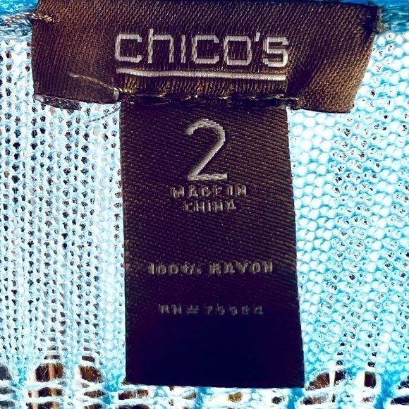 Chicos Light Blue Pointell Knit Open Front Cardigan Sweater Lightweight 2/Large - Picture 8 of 11